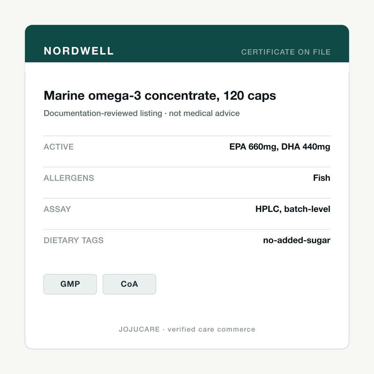 Marine omega-3 concentrate, 120 caps — ingredient label