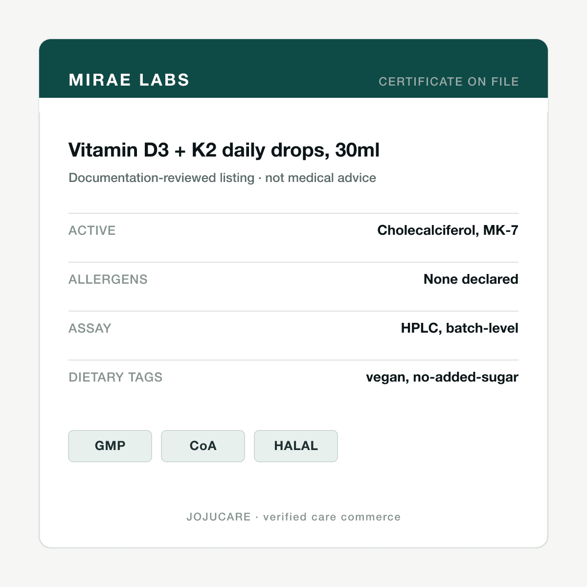 Vitamin D3 + K2 daily drops, 30ml — ingredient label