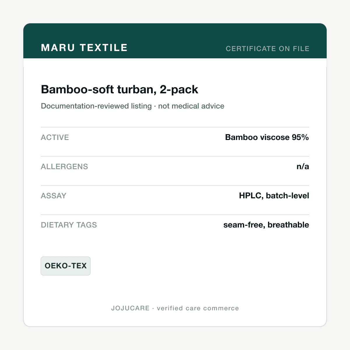 Bamboo-soft turban, 2-pack — ingredient label