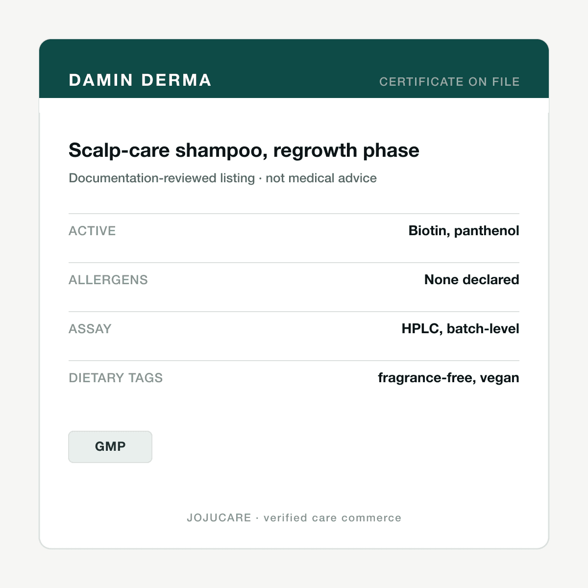 Scalp-care shampoo for hair regrowth phase — ingredient label